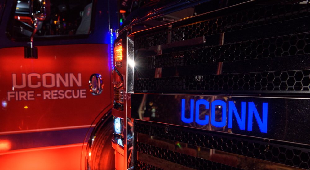 UConn Fire apparatus parked outside the University Safety Complex